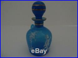 Vintage Mary Gregory Covered French Blue Jar with Handle and Stopper