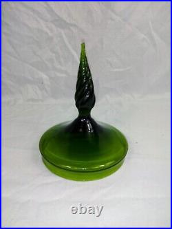 Vintage Mid Century Empoli Olive Green Art Glass Candy Jar Tint With Lid 18 H