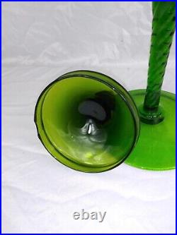 Vintage Mid Century Empoli Olive Green Art Glass Candy Jar Tint With Lid 18 H