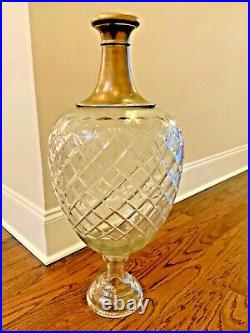 Vintage Midcentury modern MCM Diamond clear crystal vase gold top 29 As IS