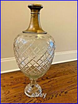 Vintage Midcentury modern MCM Diamond clear crystal vase gold top 29 As IS