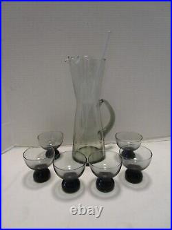 Vintage Morgantown Smoke Glass Barware Cocktail Mixer 8 Pc. Set 1970's MCM