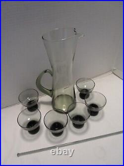 Vintage Morgantown Smoke Glass Barware Cocktail Mixer 8 Pc. Set 1970's MCM