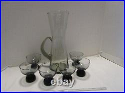 Vintage Morgantown Smoke Glass Barware Cocktail Mixer 8 Pc. Set 1970's MCM