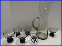 Vintage Morgantown Smoke Glass Barware Cocktail Mixer 8 Pc. Set 1970's MCM