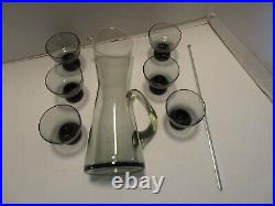 Vintage Morgantown Smoke Glass Barware Cocktail Mixer 8 Pc. Set 1970's MCM