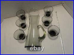 Vintage Morgantown Smoke Glass Barware Cocktail Mixer 8 Pc. Set 1970's MCM