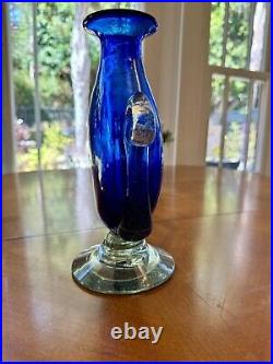 Vintage Murano Veronese Cobalt Blue Art Glass Vase With Handles