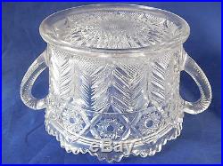 Vintage Near Cut Biscuit Handled Jar Inverted Feather Pattern 7-1/2 Tall