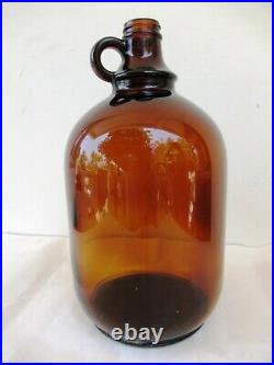 Vintage One Gallon Brown Glass Handled Jug amber color preserve jar collectib F