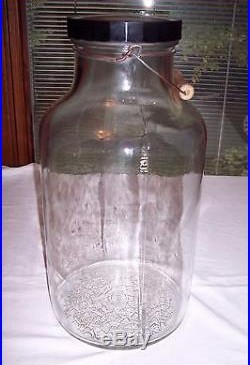 Vintage Owens-Illinois 3 Gallon Glass Pickle Jar, Wire Bail & Wood Handle with Lid