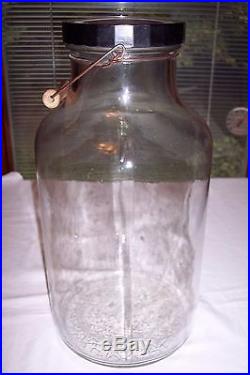 Vintage Owens-Illinois 3 Gallon Glass Pickle Jar, Wire Bail & Wood Handle with Lid