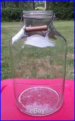Vintage Owens-Illinois 5 Gallon Glass Pickle Jar, Wire Bail & Older Wood Handle