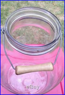 Vintage Owens-Illinois 5 Gallon Glass Pickle Jar, Wire Bail & Older Wood Handle