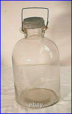 Vintage Owens Illinois Clear Glass Pail Jug Jar Ball Metal Lid & Wire Handle MCM
