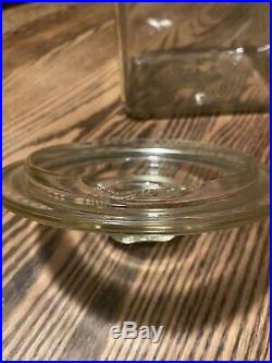Vintage PLANTERS Peanut Glass Store Display Jar with Lid Square Peanut Handle