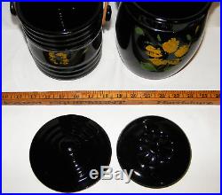 Vintage Pair Hand Painted BLACK AMETHYST GLASS COOKIE JAR & ICE BUCKET With Handle