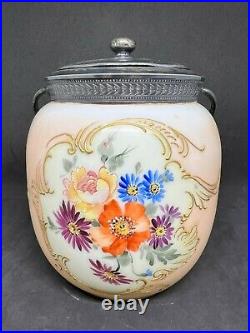 Vintage Pairpoint Biscuit Jar Covered In Enameled Floral Decor #2586