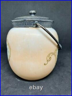 Vintage Pairpoint Biscuit Jar Covered In Enameled Floral Decor #2586