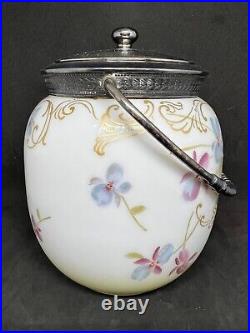 Vintage Pairpoint Biscuit Jar Covered In Enameled Floral Pansies Decor #2585