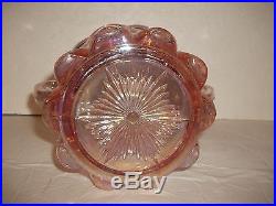 Vintage Pink Iridescent Glass Cherry Thumbprint Cookie Biscuit Jar Double Handle