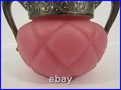 Vintage Pink, Mauve Glass Jar With Silverplate Lid & handles BEAUTIFUL