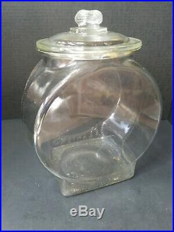 Vintage Planters Peanut Clear Glass Counter Display Jar Finial Handle Lid