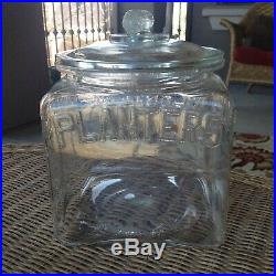 Vintage Planters Peanut Glass Store Display Jar and Lid with Peanut Handle 9.5