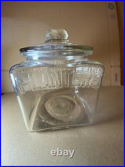 Vintage Planters Peanuts Glass Counter Jar and Lid with Peanut Handle