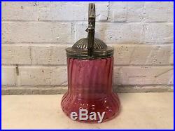 Vintage Possibly Antique Cranberry Glass Jar with Silver plated Handle with Lid