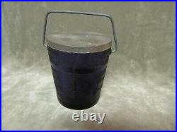 Vintage Pressed Pattern Glass Bucket withBale Handle withTin Lid Purple Color Jar