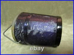 Vintage Pressed Pattern Glass Bucket withBale Handle withTin Lid Purple Color Jar