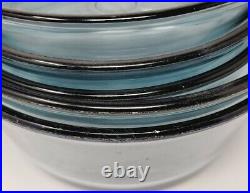 Vintage Pyrex Flameware Blue Glass 5 pc Pots & Pans Set + 2 Detachable Handles