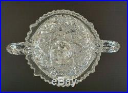 Vintage Rare 1908 EAPG Glass Wheat Sheaf Double Handle Biscuit Cracker Jar Lid