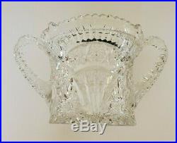 Vintage Rare 1908 EAPG Glass Wheat Sheaf Double Handle Biscuit Cracker Jar Lid