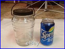 Vintage Rare Small Barrel Style Glass Pickle Jar withhandle Quart 6 1/2 inch LOOK