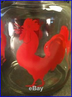 Vintage Red Rooster Glass Coffee Jar Red Wood Handle Primitive