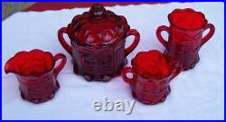 Vintage Ruby Red with Cherry Pattern Fostoria Candy Jar More Heavy Lovely Set