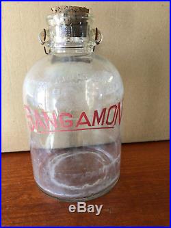 Vintage Sangamon Dairy Gallon Glass Milk Jar with Wood Handle Springfield IL