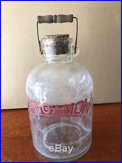 Vintage Sangamon Dairy Gallon Glass Milk Jar with Wood Handle Springfield IL