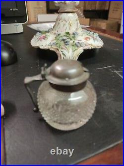 Vintage Small real Cut glass CONDIMENT JAR withHinged Silver Dome Lid & Handle