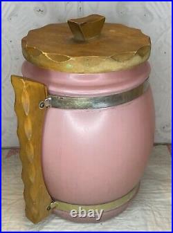 Vintage Snack Jar Siesta Ware Frosted Pink Glass Wood Lid Handles Cookie 10