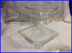 Vintage Square PLANTERS Peanut Handle Lid Glass Store Display 5 Cents Jar