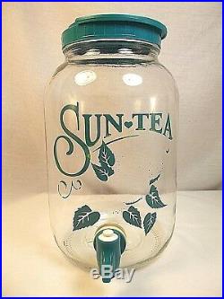 Vintage Sun Tea Leaves Glass Sun Ice Tea Jar Jug Pitcher With Spout & Handle