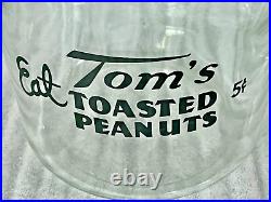 Vintage TOM'S Toasted Peanuts Snack Jar with Red Embossed Lid Handle Excellent