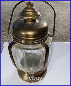 Vintage Tilso Japan Glass Brass Cookie Jar/Lamp Dark Eyes Wind Up Musical Jar