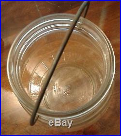 Vintage Tom's 1 Cent Country Store Glass Barrel Jar With Handle And Tom's Lid