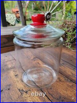 Vintage Tom's Peanuts Glass Jar Clear Lid Handle Store Counter Display No Chips