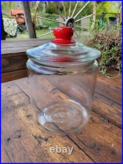 Vintage Tom's Peanuts Glass Jar Clear Lid Handle Store Counter Display No Chips