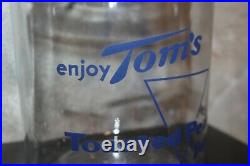 Vintage Tom's Toasted Peanuts Jar with Glass Lid and Red embossed Tom's Handle